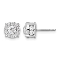 14K White Gold 1.50 Carat Lab Grown Diamond VS SI+ G+ Complete Round Fashion Halo Post Earrings view 1