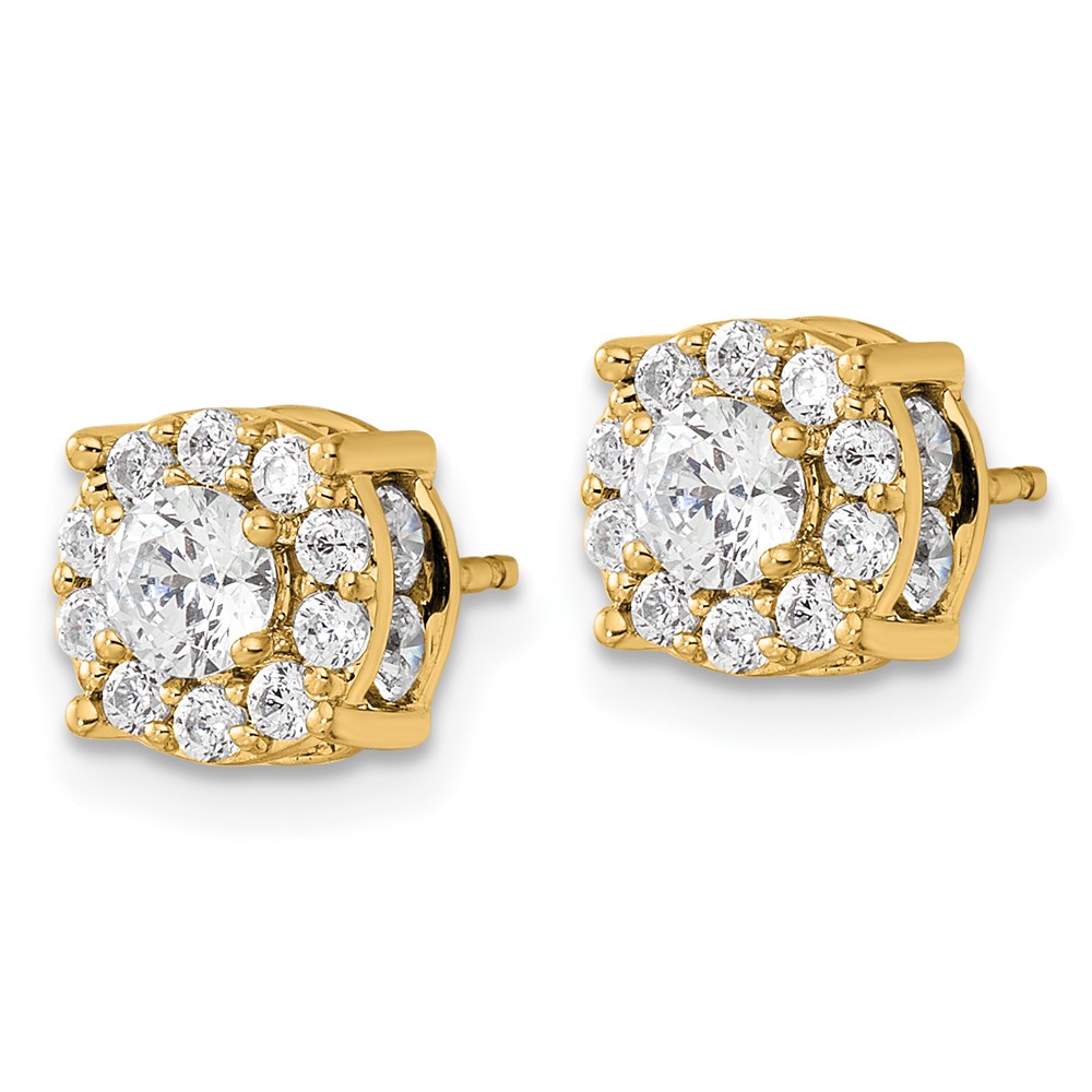 14k 1 1/2 carat Lab Grown Diamond VS/SI+ G+ Complete Round Fashion Halo Post Earrings (EM9203-150-YLG)