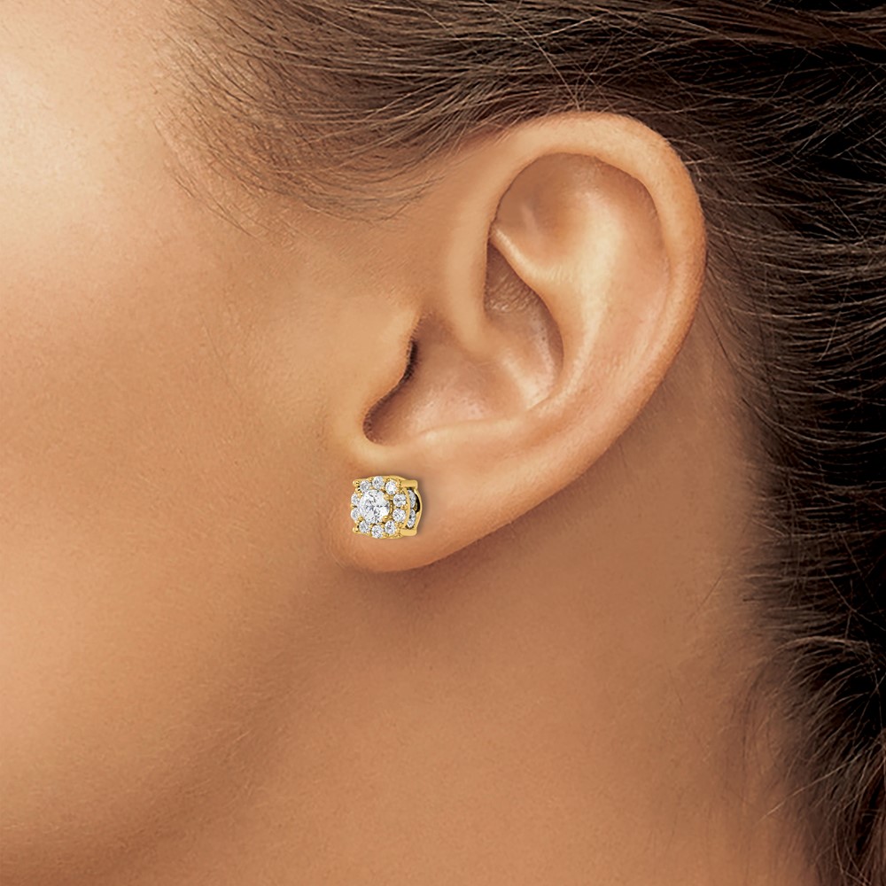 14k 1 1/2 carat Lab Grown Diamond VS/SI+ G+ Complete Round Fashion Halo Post Earrings (EM9203-150-YLG)