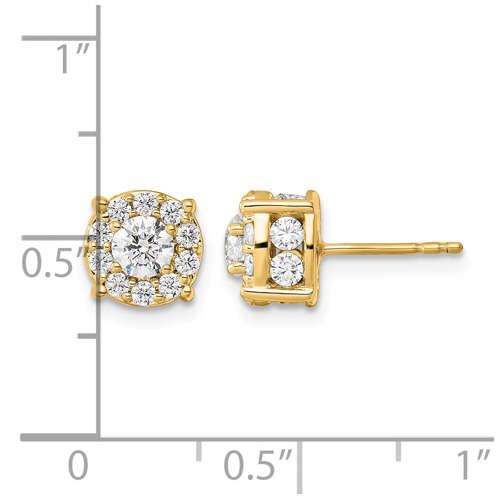 14k 1 1/2 carat Lab Grown Diamond VS/SI+ G+ Complete Round Fashion Halo Post Earrings (EM9203-150-YLG)