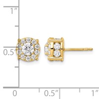 14K Yellow Gold 1.50 Carat Lab Grown Diamond VS SI+ G+ Complete Round Fashion Halo Post Earrings view 4