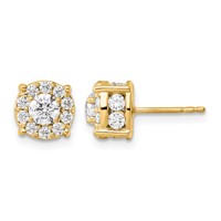 14K Yellow Gold 1.50 Carat Lab Grown Diamond VS SI+ G+ Complete Round Fashion Halo Post Earrings view 1