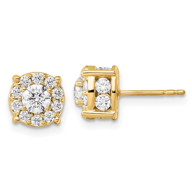 14k 1 1/2 carat Lab Grown Diamond VS/SI+ G+ Complete Round Fashion Halo Post Earrings