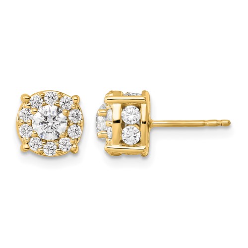 10K Yellow Gold 1.50 Carat Lab Grown Diamond VS SI+ G+ Complete Round Fashion Halo Post Earrings
