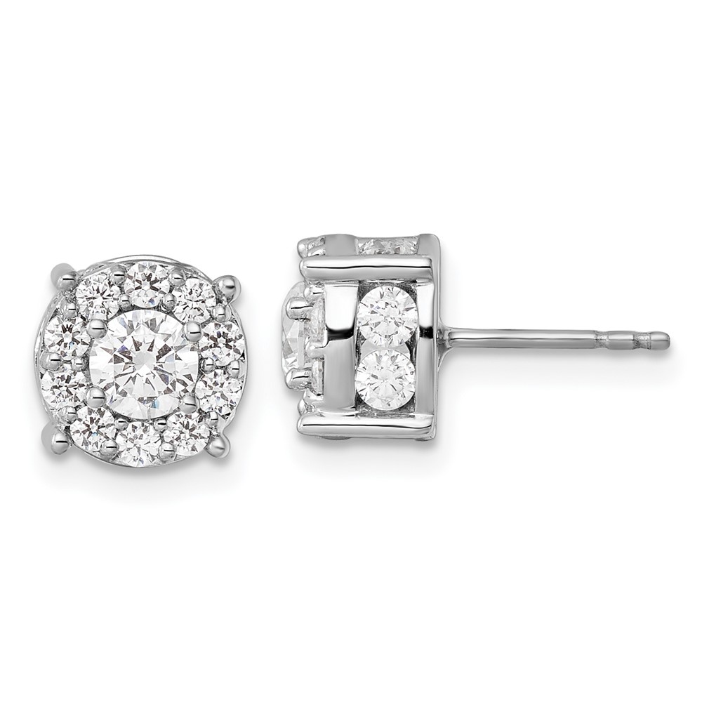 10k White Gold 2 carat Lab Grown Diamond VS/SI+ G+ Complete Round Fashion Halo Post Earrings (EM9203-200-0WLG)