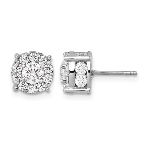 10K White Gold 2 Carat Lab Grown Diamond VS SI+ G+ Complete Round Fashion Halo Post Earrings
