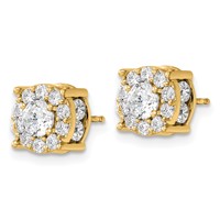 14K Yellow Gold 2 Carat Lab Grown Diamond VS SI+ G+ Complete Round Fashion Halo Post Earrings view 2