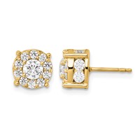 14K Yellow Gold 2 Carat Lab Grown Diamond VS SI+ G+ Complete Round Fashion Halo Post Earrings view 1