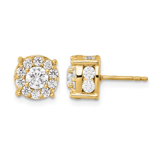 14K Yellow Gold 2 Carat Lab Grown Diamond VS SI+ G+ Complete Round Fashion Halo Post Earrings
