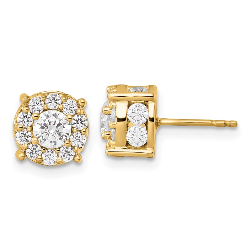 10k 2 carat Lab Grown Diamond VS/SI+ G+ Complete Round Fashion Halo Post Earrings