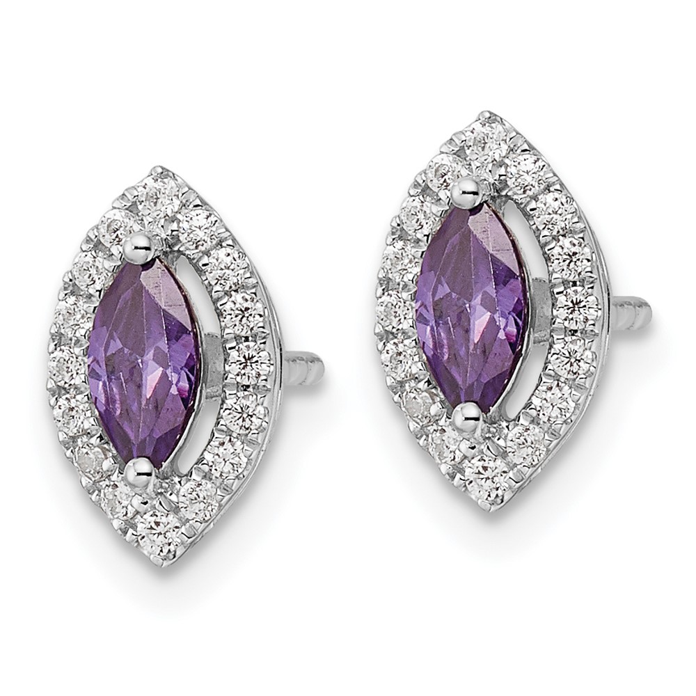 14k White Gold 1/5 carat Lab Grown Diamond VS/SI+ G+ and Amethyst February Birthstone Post Earrings (EM9354-AM-020-WLG)