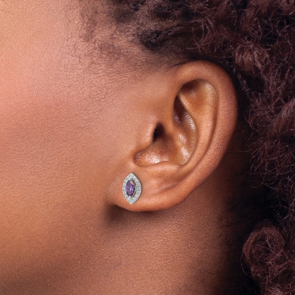 14k White Gold 1/5 carat Lab Grown Diamond VS/SI+ G+ and Amethyst February Birthstone Post Earrings (EM9354-AM-020-WLG)
