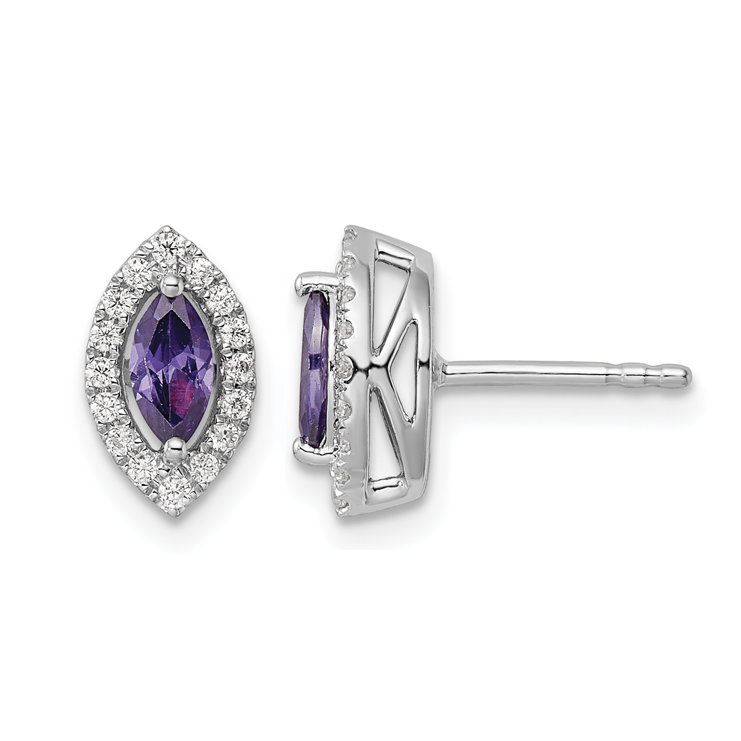 14k White Gold 1/5 carat Lab Grown Diamond VS/SI+ G+ and Amethyst February Birthstone Post Earrings (EM9354-AM-020-WLG)