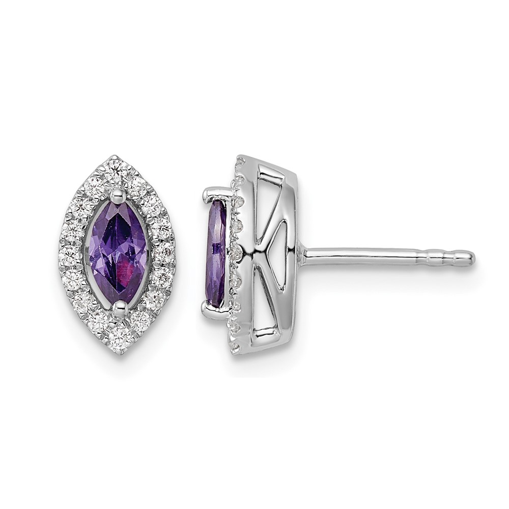 14k White Gold 1/5 carat Lab Grown Diamond VS/SI+ G+ and Amethyst February Birthstone Post Earrings (EM9354-AM-020-WLG)