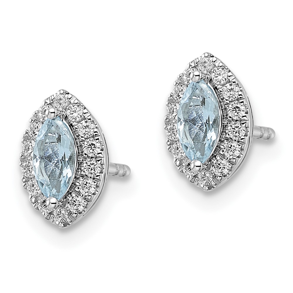 14k White Gold 1/5 carat Lab Grown Diamond VS/SI+ G+ and Aquamarine March Birthstone Post Earrings (EM9354-AQ-020-WLG)