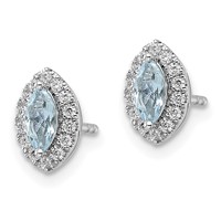 14K White Gold 0.20 Carat Lab Grown Diamond VS SI+ G+ and Aquamarine March Birthstone Post Earrings view 2