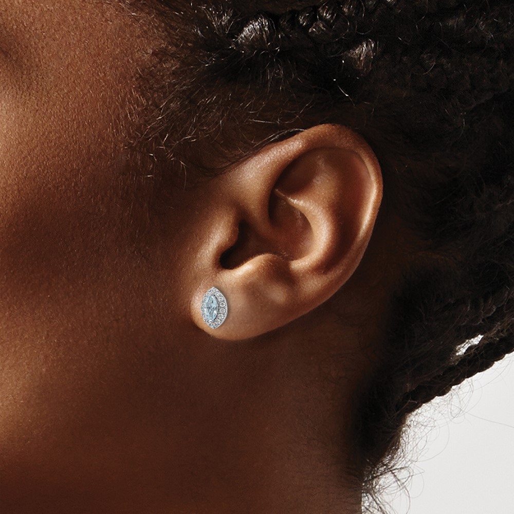 14k White Gold 1/5 carat Lab Grown Diamond VS/SI+ G+ and Aquamarine March Birthstone Post Earrings (EM9354-AQ-020-WLG)