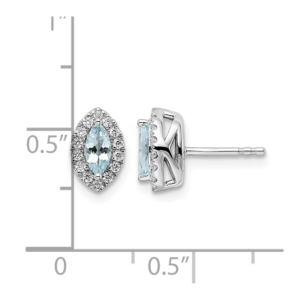 14k White Gold 1/5 carat Lab Grown Diamond VS/SI+ G+ and Aquamarine March Birthstone Post Earrings (EM9354-AQ-020-WLG)