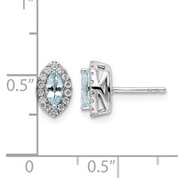 14K White Gold 0.20 Carat Lab Grown Diamond VS SI+ G+ and Aquamarine March Birthstone Post Earrings view 4