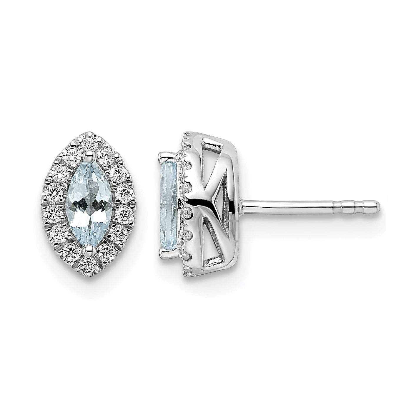 14k White Gold 1/5 carat Lab Grown Diamond VS/SI+ G+ and Aquamarine March Birthstone Post Earrings (EM9354-AQ-020-WLG)
