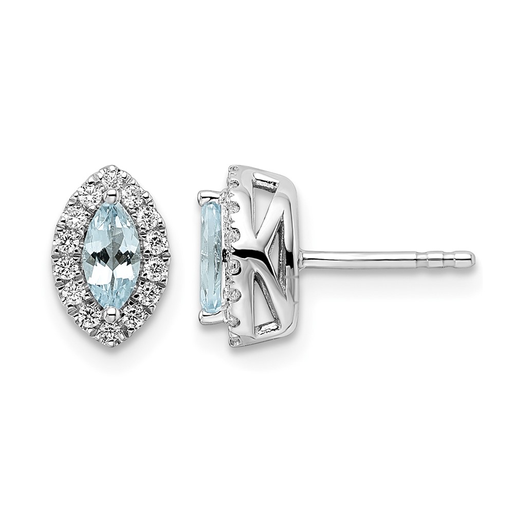14k White Gold 1/5 carat Lab Grown Diamond VS/SI+ G+ and Aquamarine March Birthstone Post Earrings (EM9354-AQ-020-WLG)