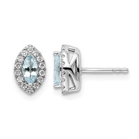 14K White Gold 0.20 Carat Lab Grown Diamond VS SI+ G+ and Aquamarine March Birthstone Post Earrings view 1