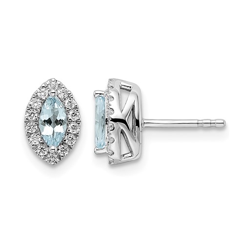14K White Gold 0.20 Carat Lab Grown Diamond VS SI+ G+ and Aquamarine March Birthstone Post Earrings