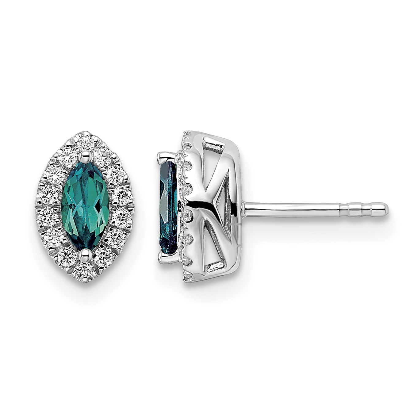 14k White Gold 1/5 carat Lab Grown Diamond VS/SI+ G+ and Lab Created Alexandrite June Birthstone Post Earrings (EM9354-AX-020-WLG)