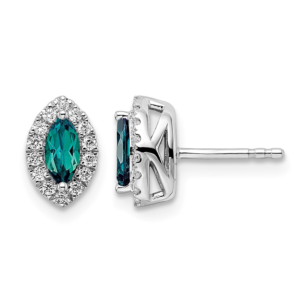 14K White Gold 0.20 Carat Lab Grown Diamond VS SI+ G+ and Lab Created Alexandrite June Birthstone Post Earrings