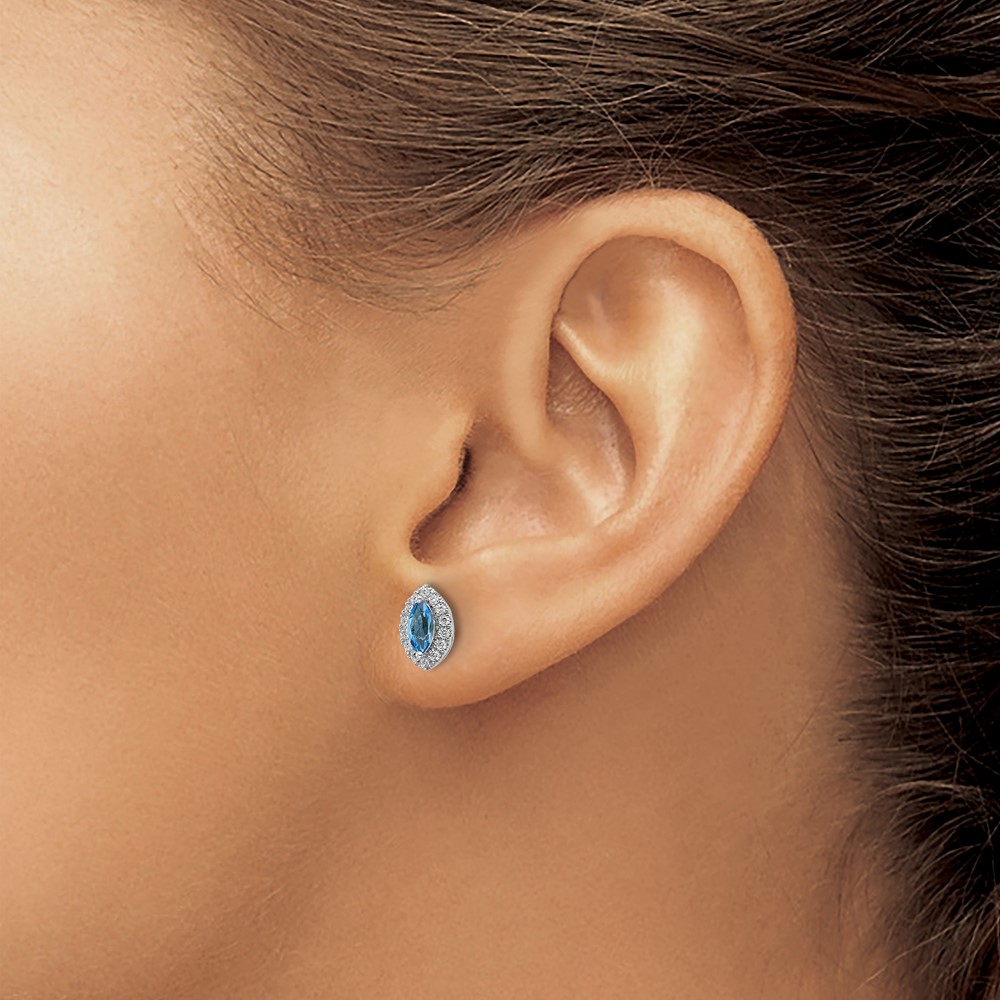 14k White Gold 1/5 carat Lab Grown Diamond VS/SI+ G+ and Blue Topaz December Birthstone Post Earrings (EM9354-BT-020-WLG)