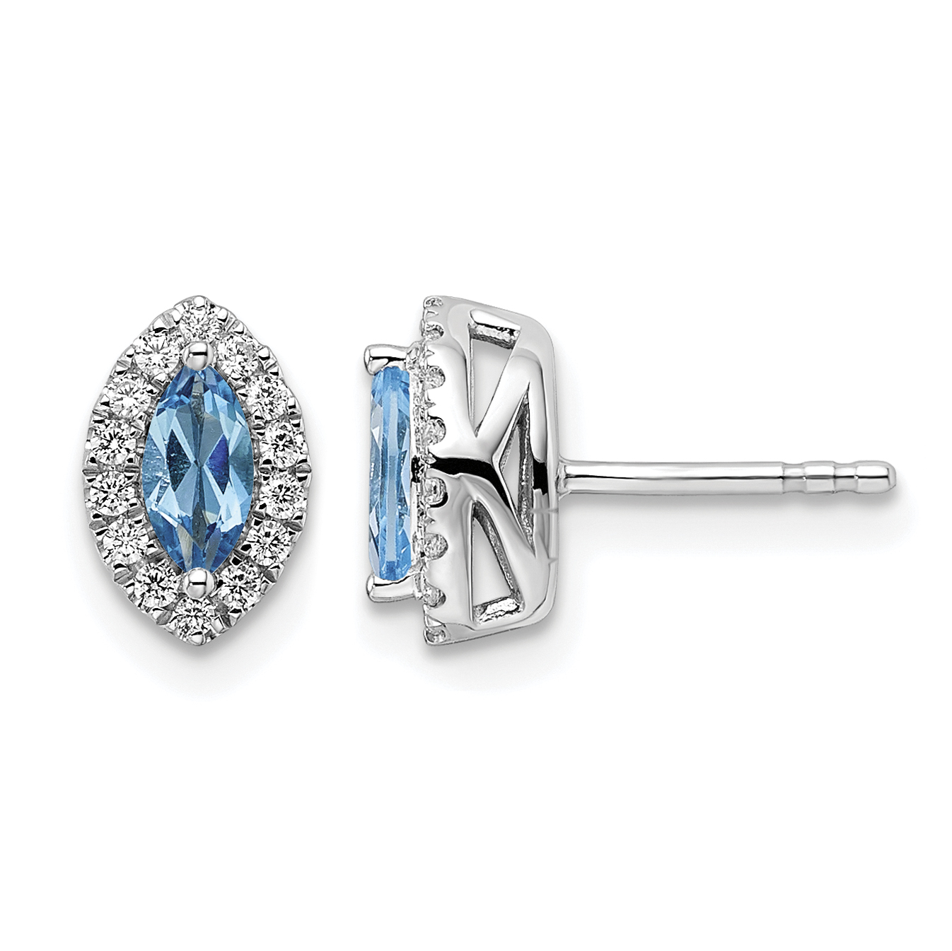 14k White Gold 1/5 carat Lab Grown Diamond VS/SI+ G+ and Blue Topaz December Birthstone Post Earrings (EM9354-BT-020-WLG)