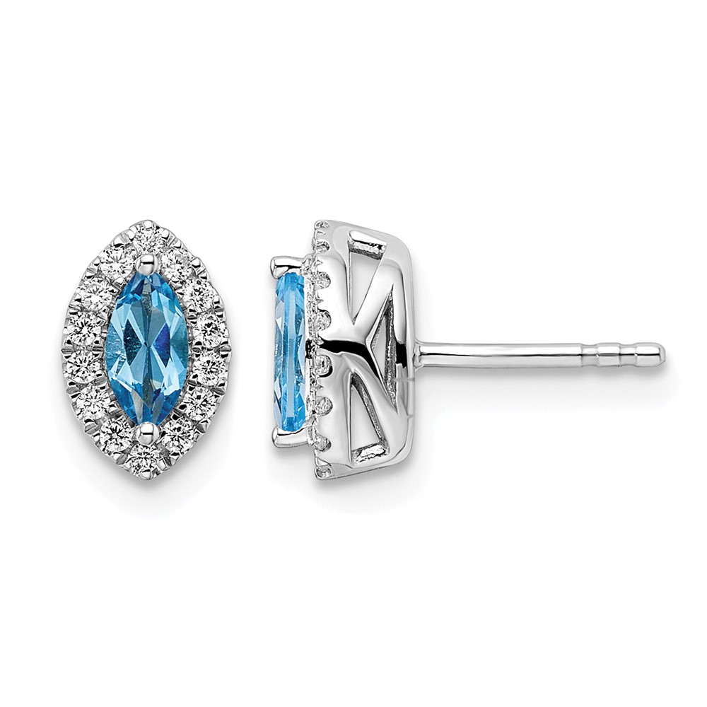 14k White Gold 1/5 carat Lab Grown Diamond VS/SI+ G+ and Blue Topaz December Birthstone Post Earrings (EM9354-BT-020-WLG)