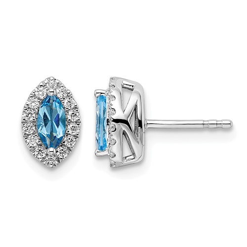 14K White Gold 0.20 Carat Lab Grown Diamond VS SI+ G+ and Blue Topaz December Birthstone Post Earrings