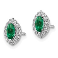 14K White Gold 0.20 Carat Lab Grown Diamond VS SI+ G+ and Lab Created Emerald May Birthstone Post Earrings view 2