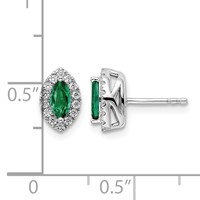 14K White Gold 0.20 Carat Lab Grown Diamond VS SI+ G+ and Lab Created Emerald May Birthstone Post Earrings view 4