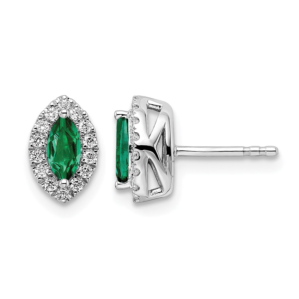 14K White Gold 0.20 Carat Lab Grown Diamond VS SI+ G+ and Lab Created Emerald May Birthstone Post Earrings