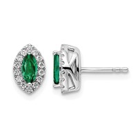 14K White Gold 0.20 Carat Lab Grown Diamond VS SI+ G+ and Lab Created Emerald May Birthstone Post Earrings view 1