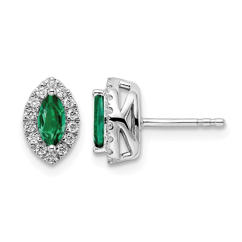 14K White Gold 0.20 Carat Lab Grown Diamond VS SI+ G+ and Lab Created Emerald May Birthstone Post Earrings