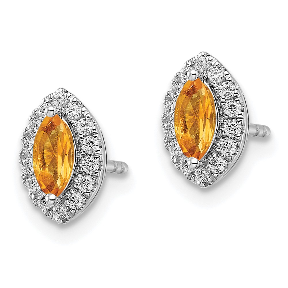 14k White Gold 1/5 carat Lab Grown Diamond VS/SI+ G+ and Citrine November Birthstone Post Earrings (EM9354-CI-020-WLG)