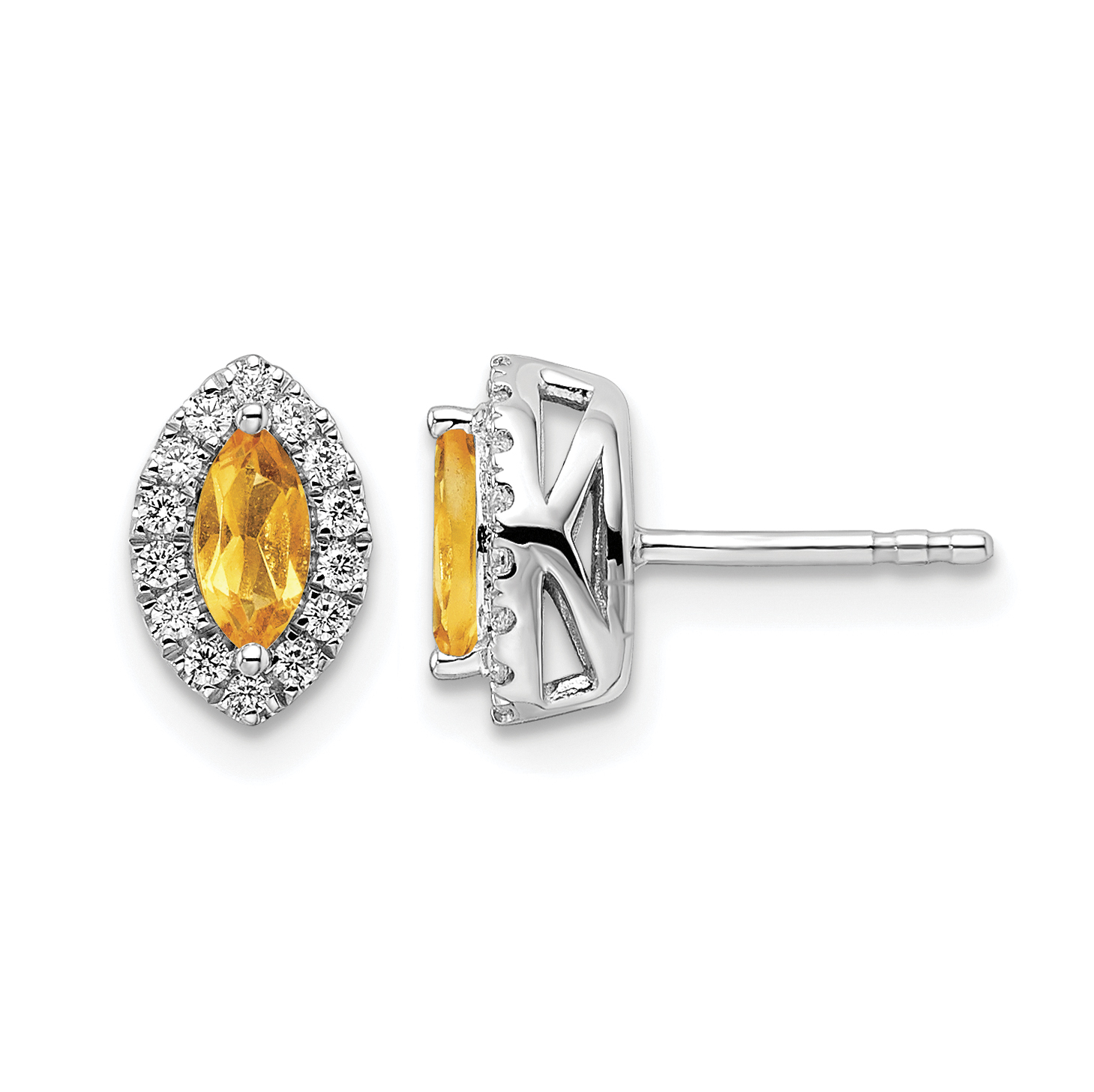 14k White Gold 1/5 carat Lab Grown Diamond VS/SI+ G+ and Citrine November Birthstone Post Earrings (EM9354-CI-020-WLG)