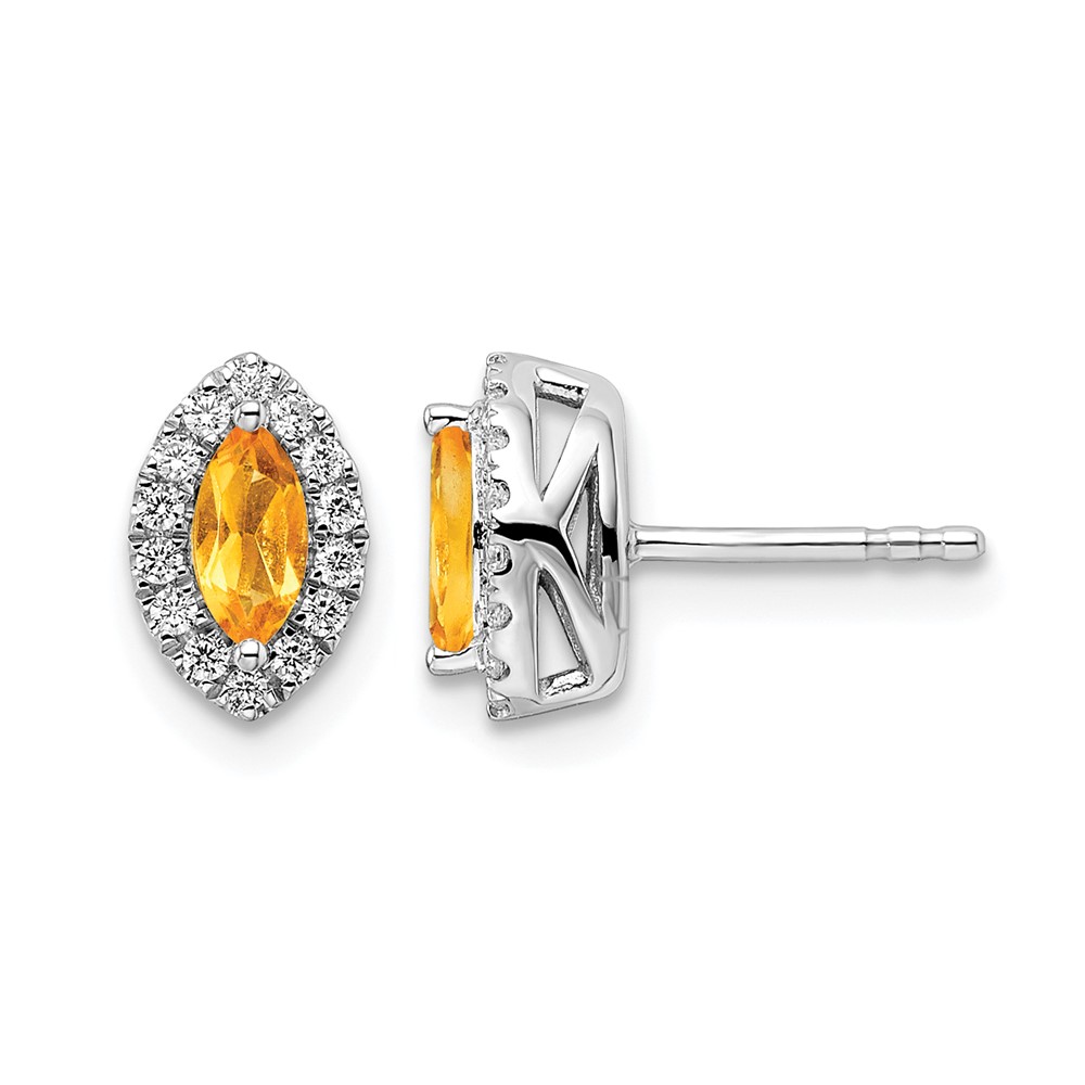 14k White Gold 1/5 carat Lab Grown Diamond VS/SI+ G+ and Citrine November Birthstone Post Earrings (EM9354-CI-020-WLG)