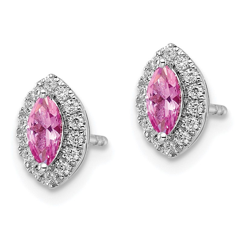 14k White Gold 1/5 carat Lab Grown Diamond VS/SI+ G+ and Lab Created Pink Sapphire October Birthstone Post Earrings