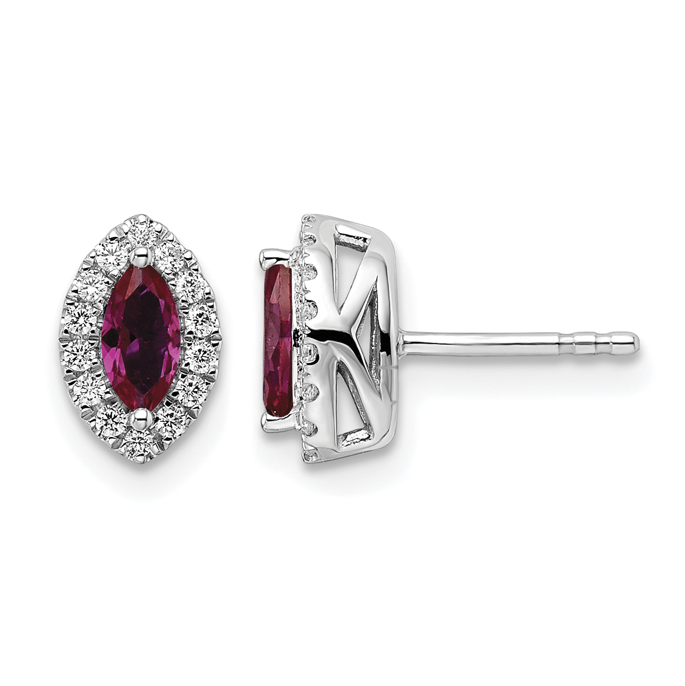 14k White Gold 1/5 carat Lab Grown Diamond VS/SI+ G+ and Lab Created Ruby July Birthstone Post Earrings (EM9354-CRU-020-WLG)
