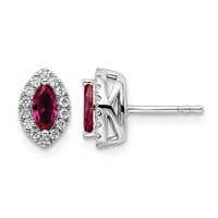 14K White Gold 0.20 Carat Lab Grown Diamond VS SI+ G+ and Lab Created Ruby July Birthstone Post Earrings view 1