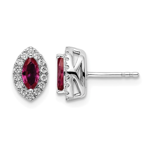 14K White Gold 0.20 Carat Lab Grown Diamond VS SI+ G+ and Lab Created Ruby July Birthstone Post Earrings