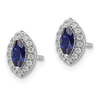 14K White Gold 0.20 Carat Lab Grown Diamond VS SI+ G+ and Lab Created Blue Sapphire September Birthstone Post Earrings view 2