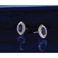 14K White Gold 0.20 Carat Lab Grown Diamond VS SI+ G+ and Lab Created Blue Sapphire September Birthstone Post Earrings view 5
