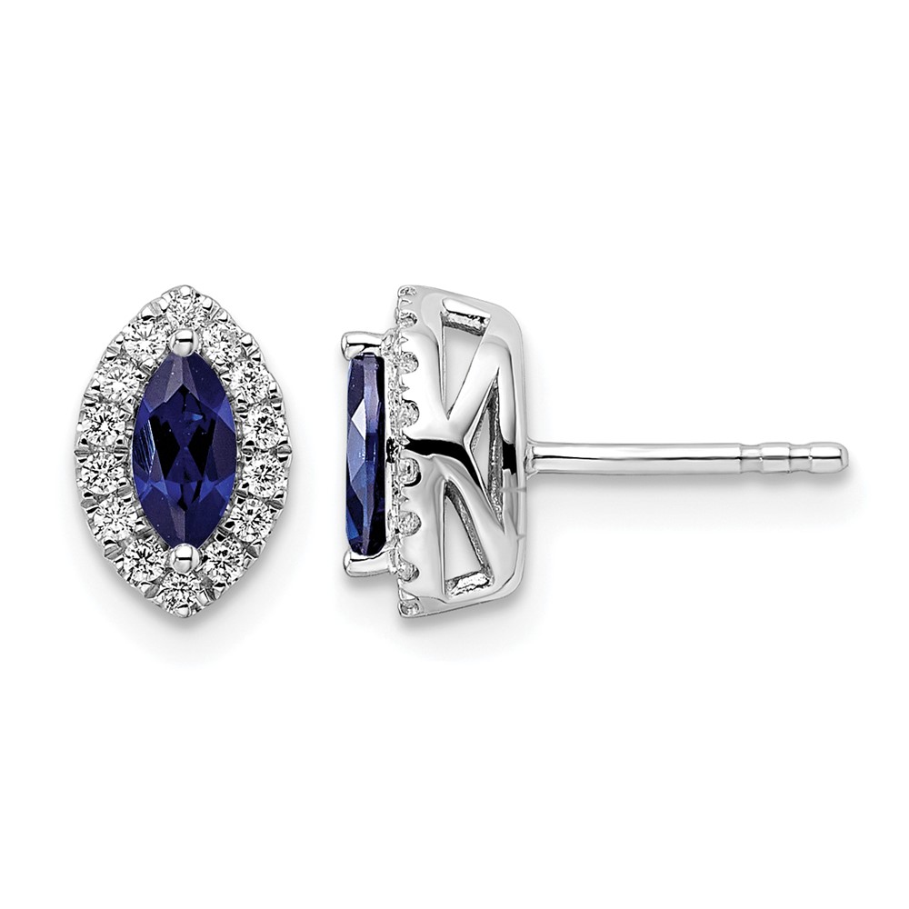 14k White Gold 1/5 carat Lab Grown Diamond VS/SI+ G+ and Lab Created Blue Sapphire September Birthstone Post Earrings (EM9354-CSA-020-WLG)