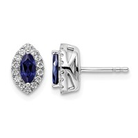 14K White Gold 0.20 Carat Lab Grown Diamond VS SI+ G+ and Lab Created Blue Sapphire September Birthstone Post Earrings view 1