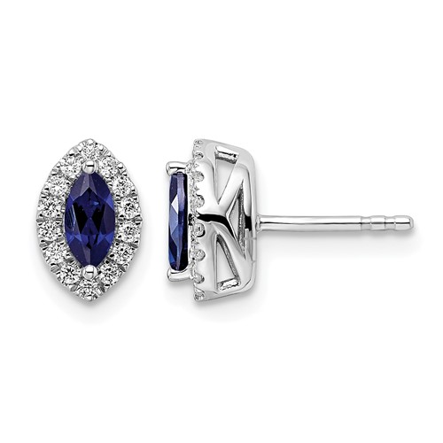 14K White Gold 0.20 Carat Lab Grown Diamond VS SI+ G+ and Lab Created Blue Sapphire September Birthstone Post Earrings